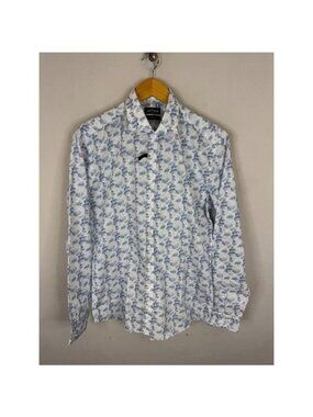 Cafe Coton Paris Exclusive Slim Fit Blue Palm Floral Button Down Shirt 16 41cm